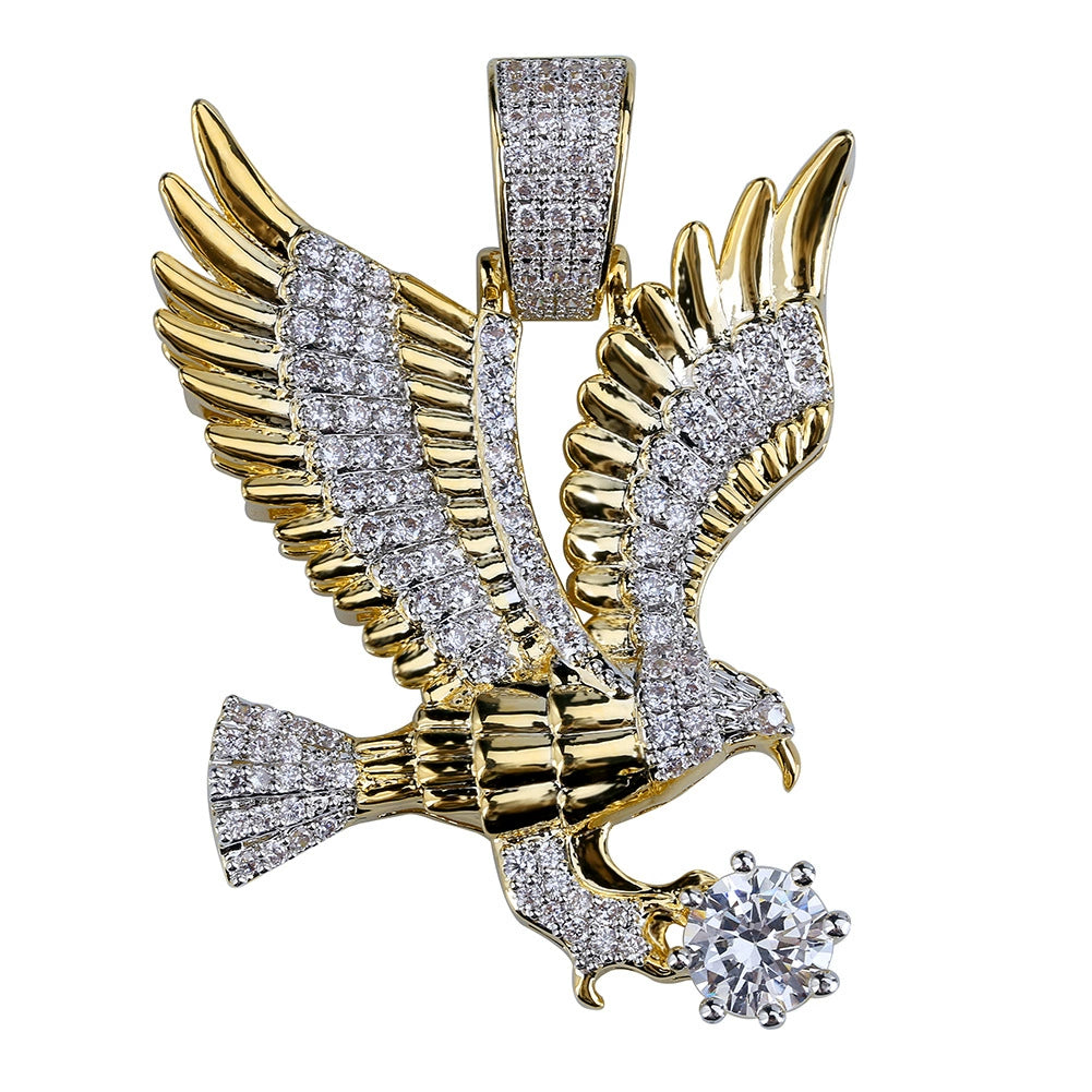 Eagle men's necklace, hip hop, personality, real gold plating, zircon pendant