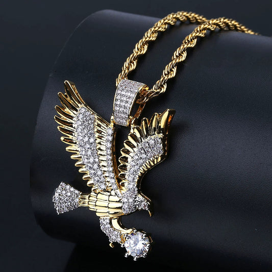 Eagle men's necklace, hip hop, personality, real gold plating, zircon pendant