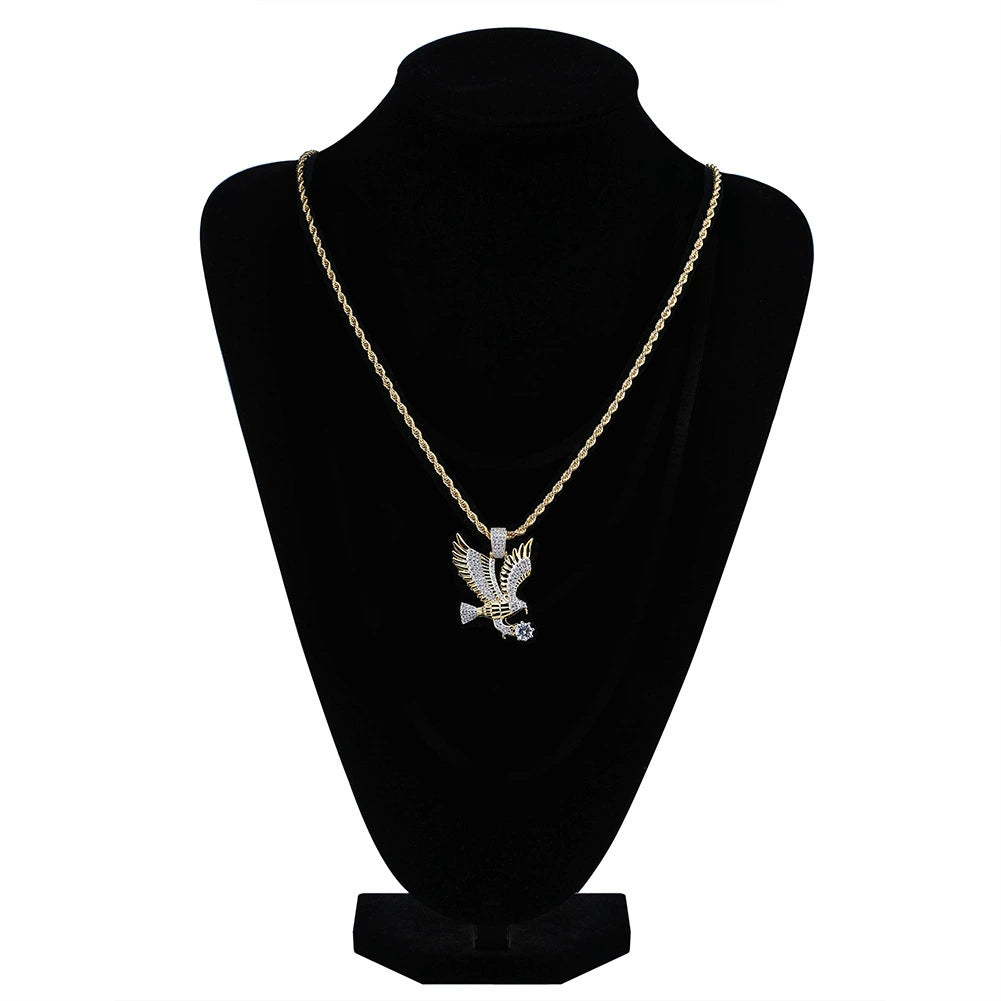 Eagle men's necklace, hip hop, personality, real gold plating, zircon pendant