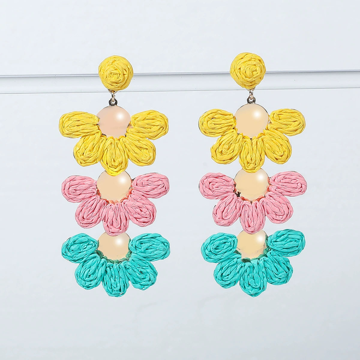 Colorful raffia flower earrings