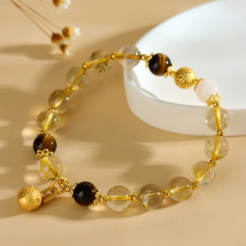 Natural crystal topaz and tiger's eye stone bracelet