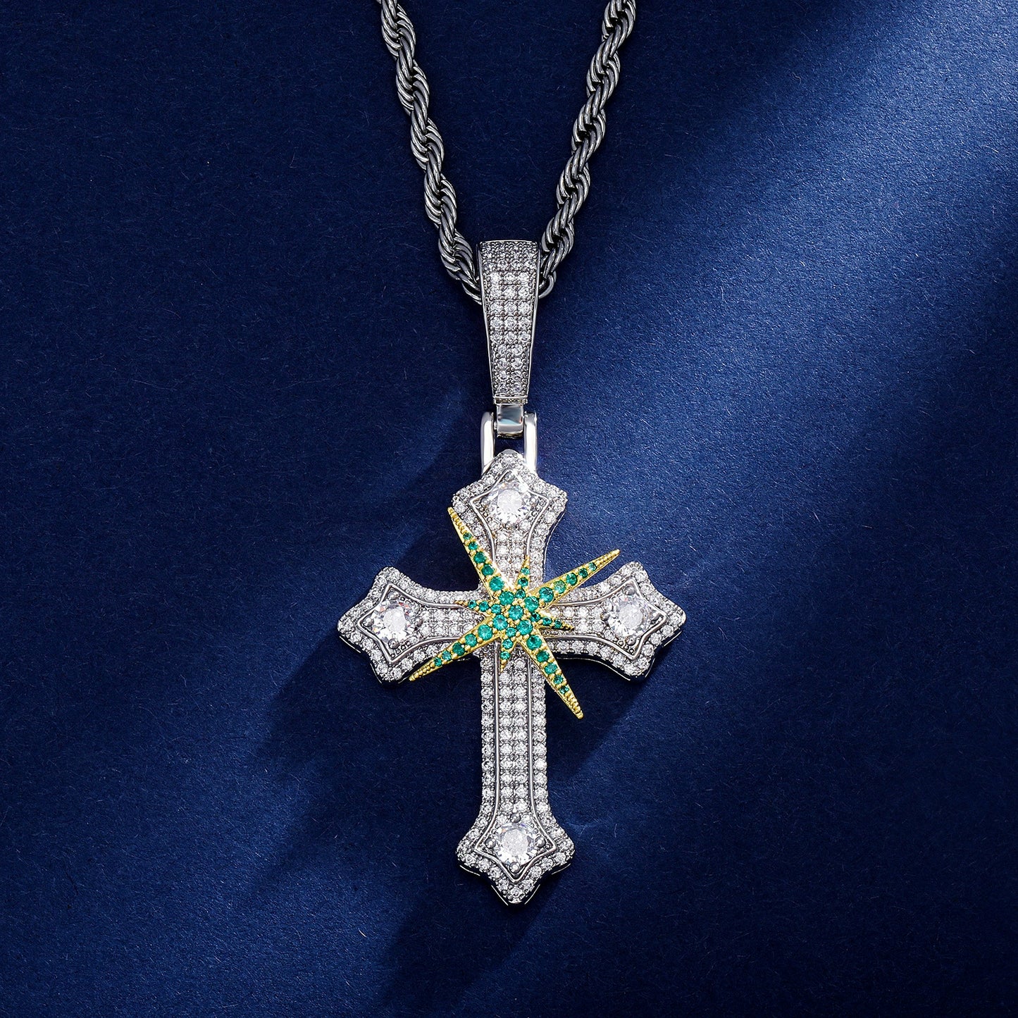 Hip-hop jewelry, zircon hexagram, meteorite, retro cross pendant