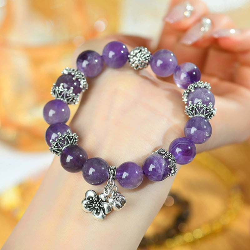 Natural amethyst large grain bead bracelet, peach blossom