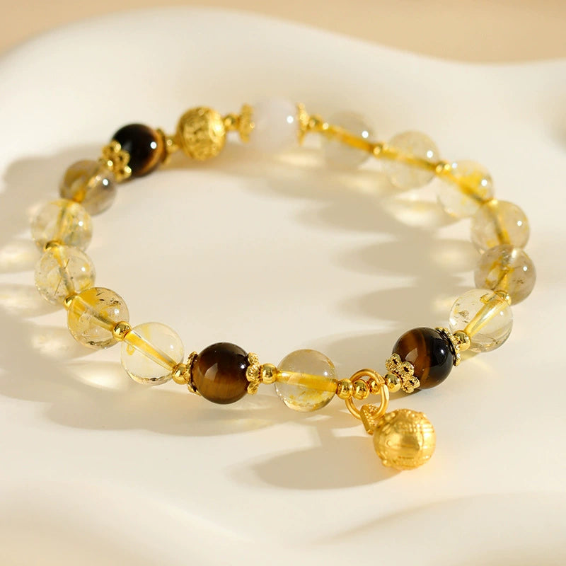 Natural crystal topaz and tiger's eye stone bracelet