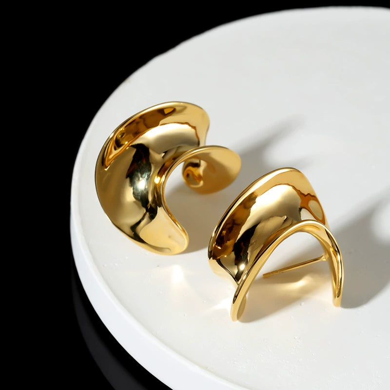 Stud earrings 925 sterling silver gold plated, C type, irregular earrings, light luxury and high sense