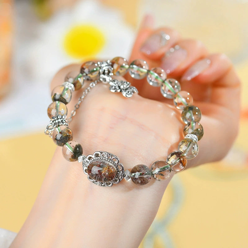 Natural crystal, white ghost bracelet