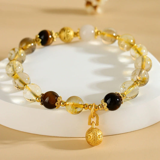 Natural crystal topaz and tiger's eye stone bracelet