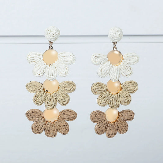 Colorful raffia flower earrings