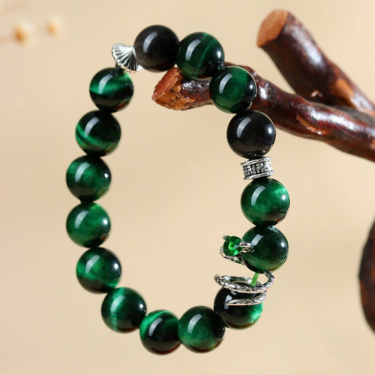 Malachite green tiger eye stone bracelet, snake