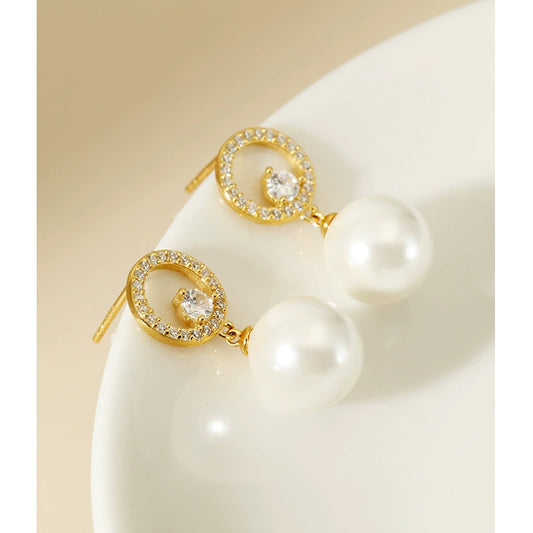 925 sterling silver gold plated, pearl stud earrings, vintage high-grade