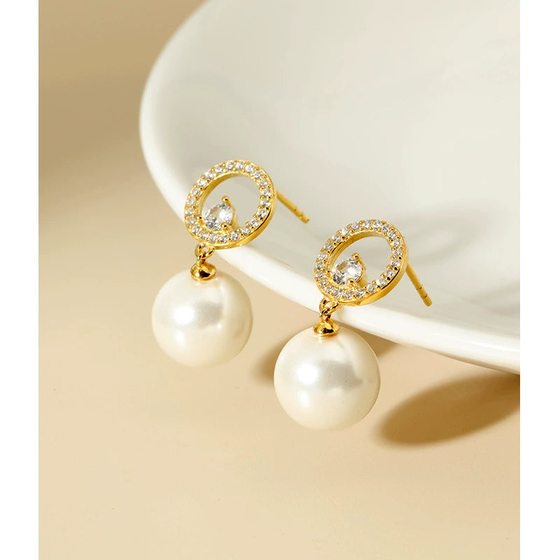 925 sterling silver gold plated, pearl stud earrings, vintage high-grade