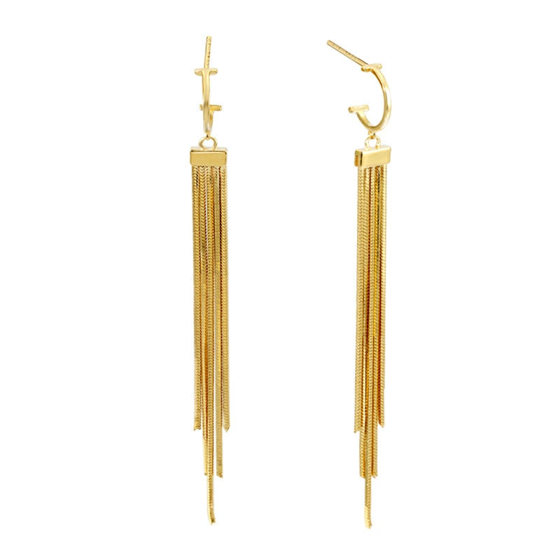 925 sterling silver gold plated tassel stud earrings, vintage high-grade