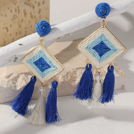 Bohemian earrings, vintage, fringe, geometry