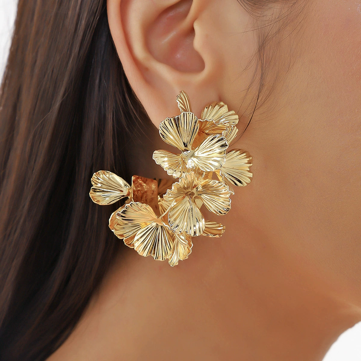 Creative metal three-dimensional petal earrings