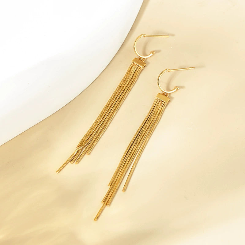 925 sterling silver gold plated tassel stud earrings, vintage high-grade