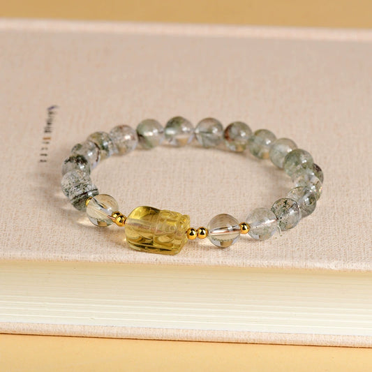 Natural crystal, green ghost bracelet, yellow crystal pixiu