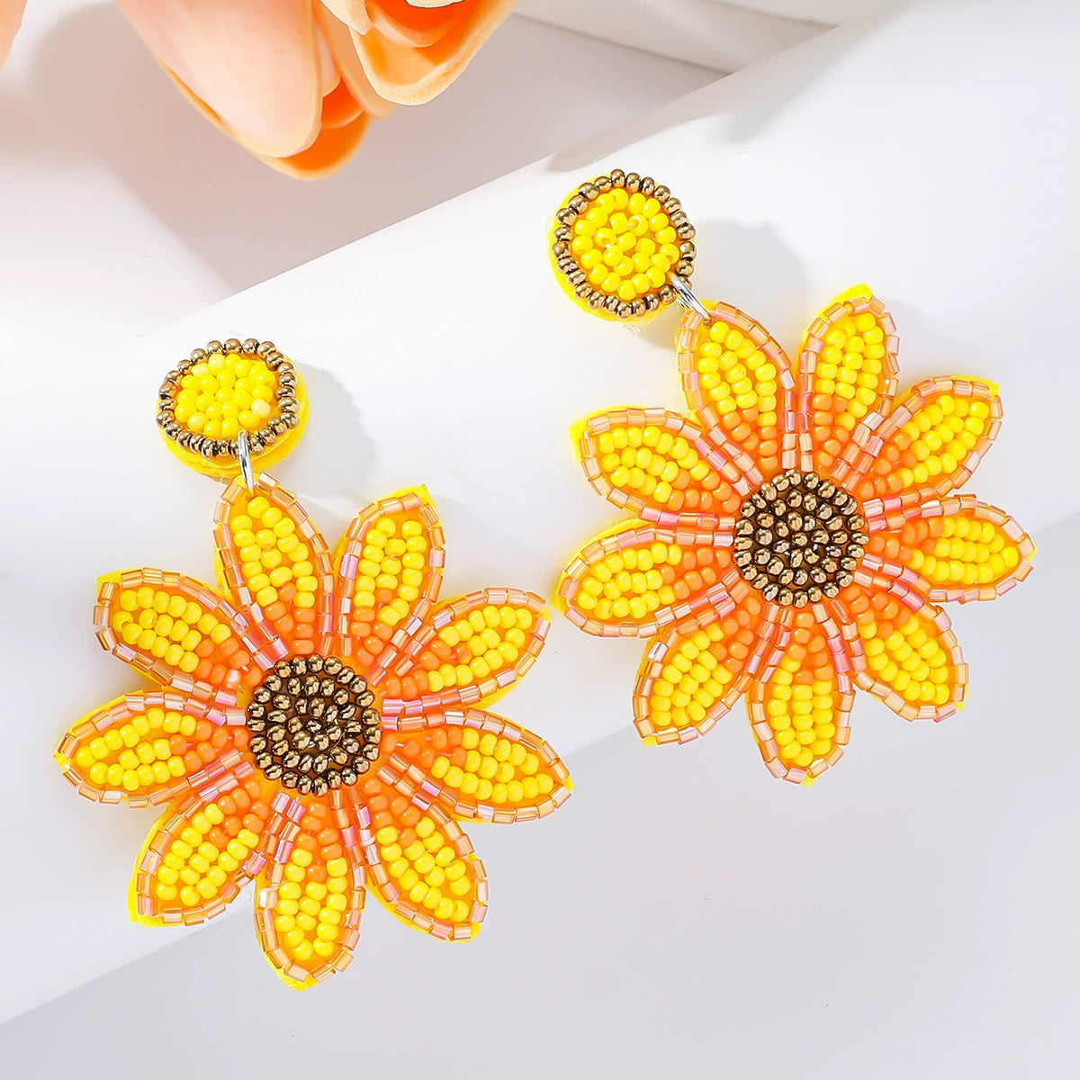 Bohemian sunflower rice earrings